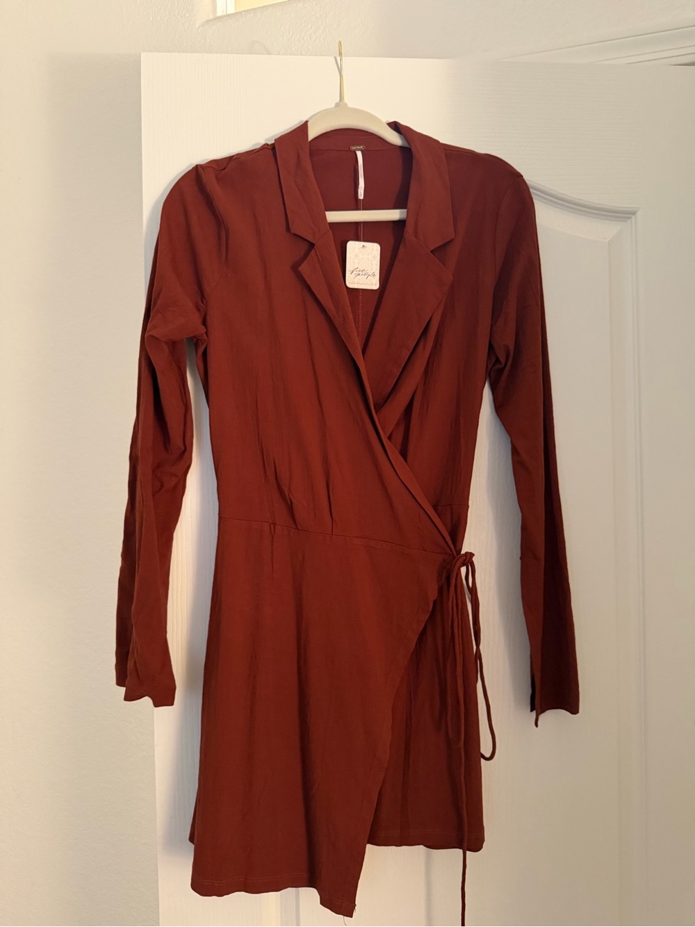 Free People Long-Sleeve Wrap Dress in Rust